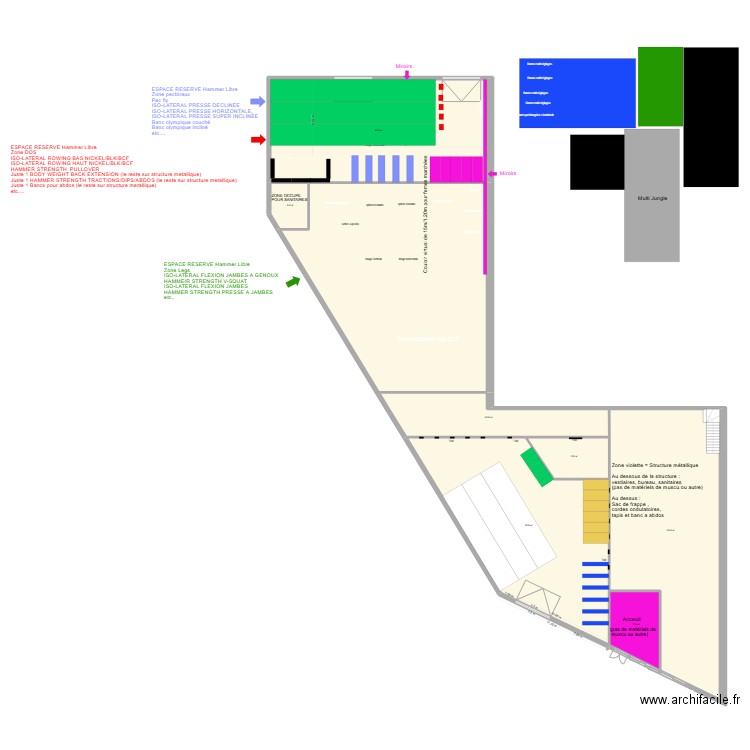 Aménagement HYROX. Plan de 7 pièces et 718 m2