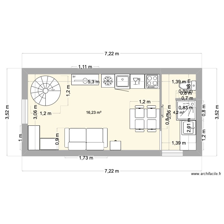studio les abrets. Plan de 2 pièces et 20 m2