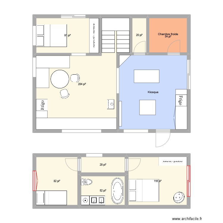 maison bas. Plan de 9 pièces et 87 m2