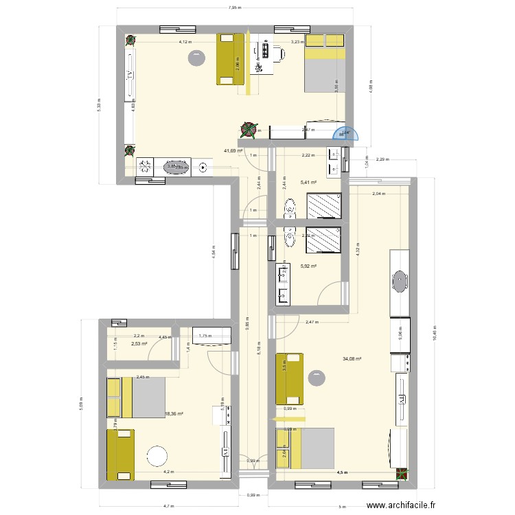 Appartement Escale. Plan de 6 pièces et 108 m2