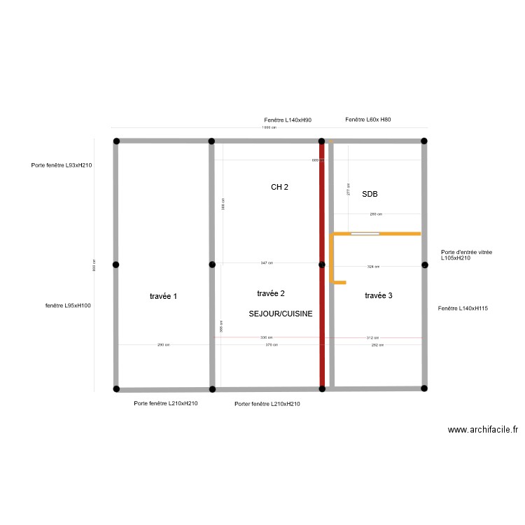 modification implantation pieux et poteaux intérieurs. Plan de 0 pièce et 0 m2