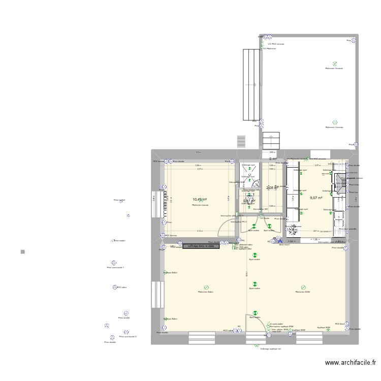 RDC V2 m. Plan de 7 pièces et 57 m2