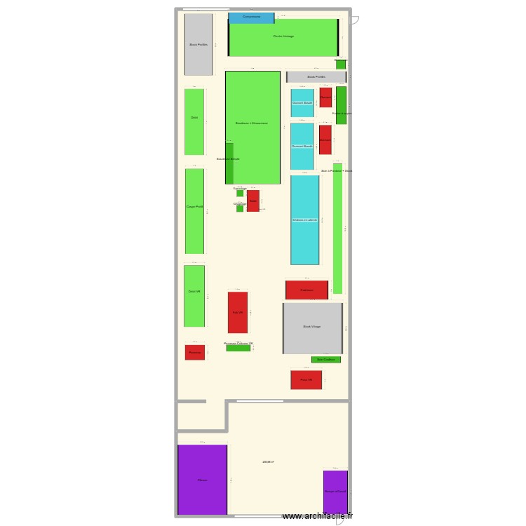 Atelier. Plan de 2 pièces et 968 m2