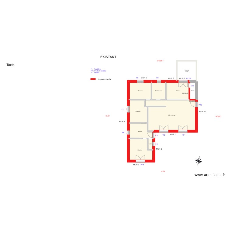 PERINELLI_Existant. Plan de 10 pièces et 99 m2