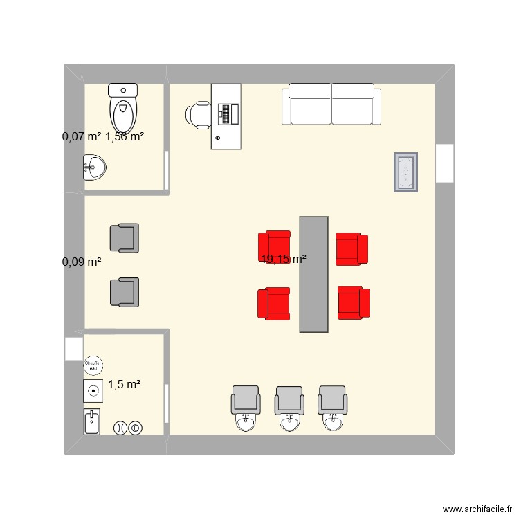 clara salon. Plan de 5 pièces et 22 m2