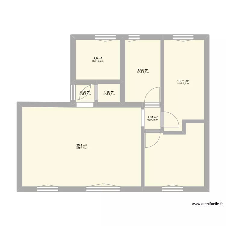 Appt 3. Plan de 7 Pièces et 59 m²