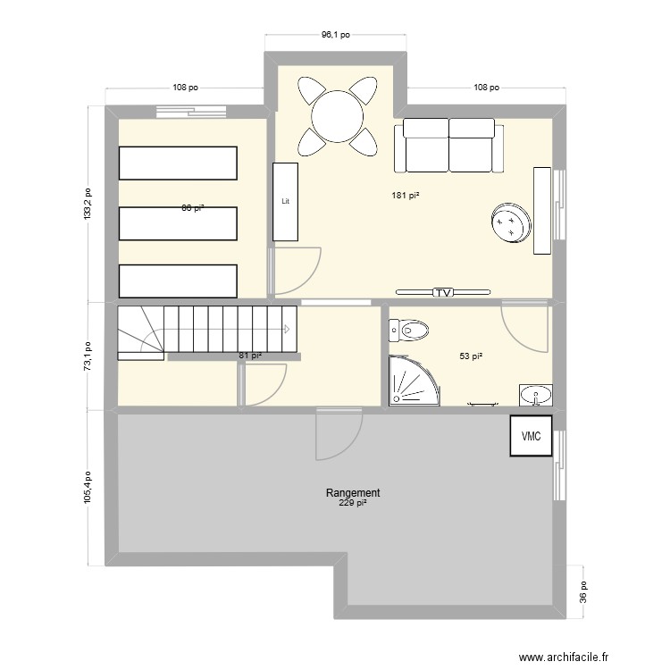 Martine maison sous-sol. Plan de 5 pièces et 59 m2