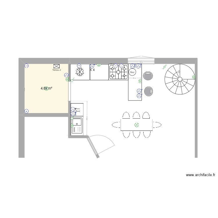 Cuisine Elec V1. Plan de 1 pièce et 5 m2