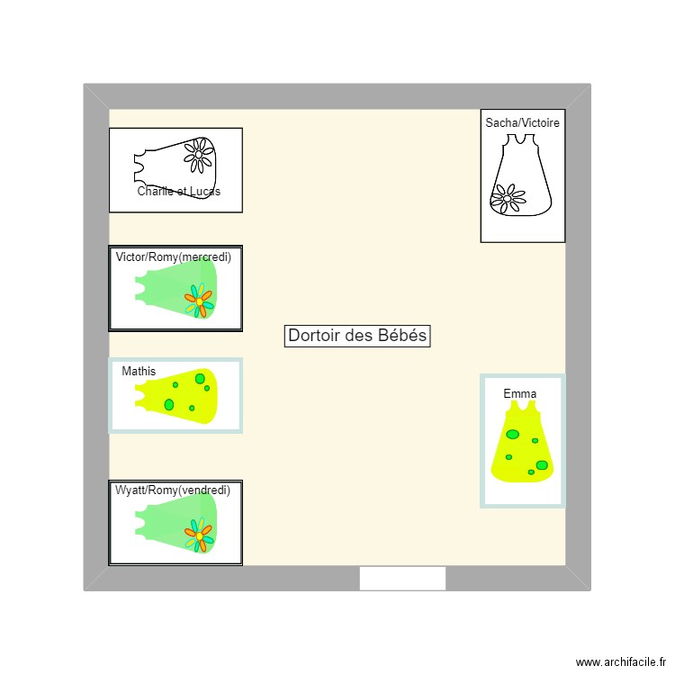 chambre bébé crèche. Plan de 1 pièce et 23 m2