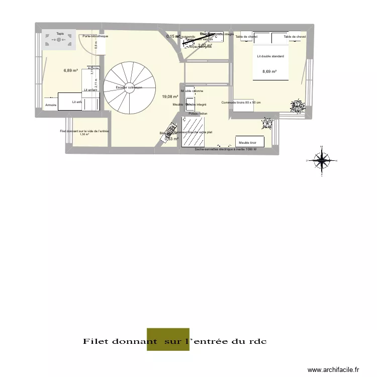 &Eacute;tage gite. Plan de 7  et 39 m²