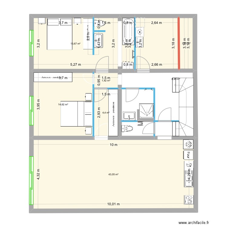 N0 1032. Plan de 8 pièces et 94 m2