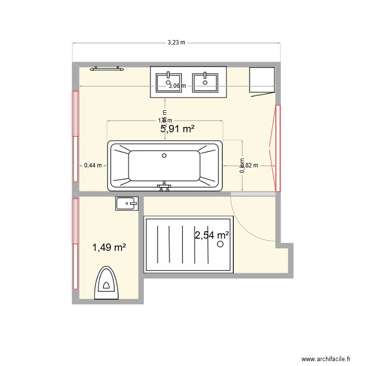 salle de bain 3. Plan de 3 pièces et 10 m2