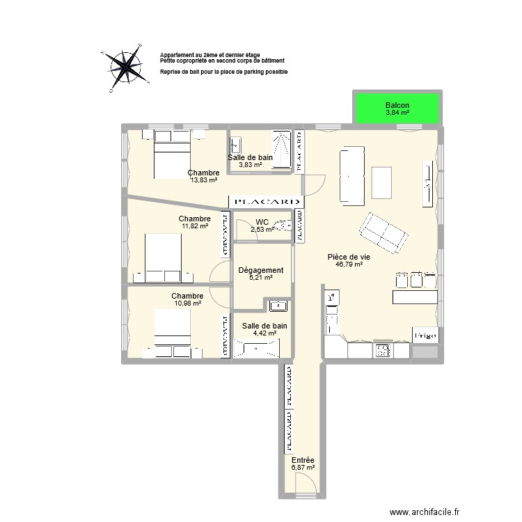 JEANNEY. Plan de 11 pièces et 111 m2