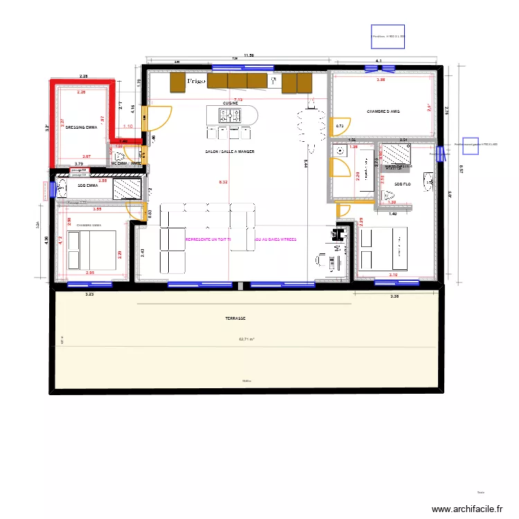 PLAN 10 COTE MANU 2. Plan de 1  et 63 m²