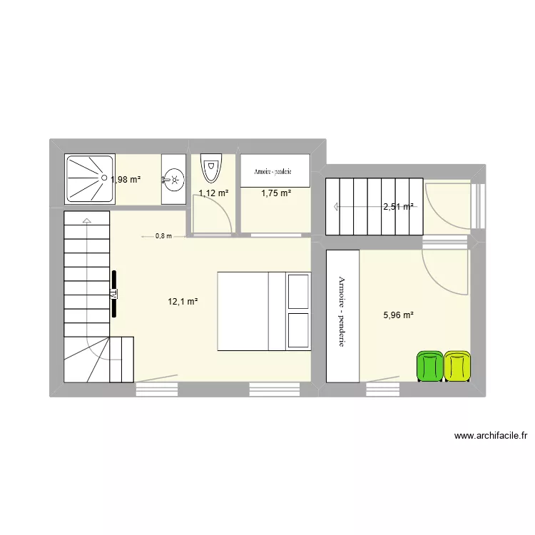 t3 rdc. Plan de 6  et 25 m²
