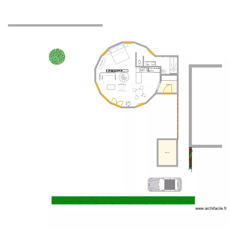 Yourte. Plan de 2  et 11 m²
