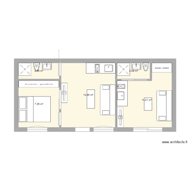 DEPENDANCE POmouss. Plan de 5 pièces et 37 m2