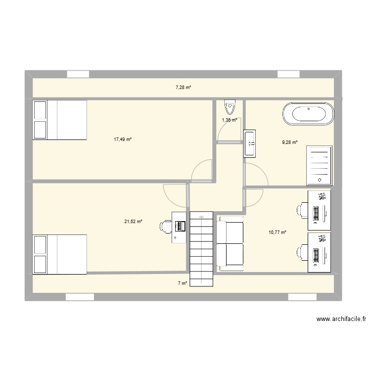 grenier puiseux. Plan de 7 pièces et 75 m2