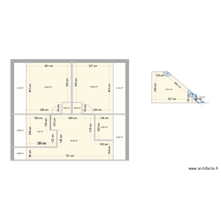 2 étage. Plan de 14 pièces et 76 m2