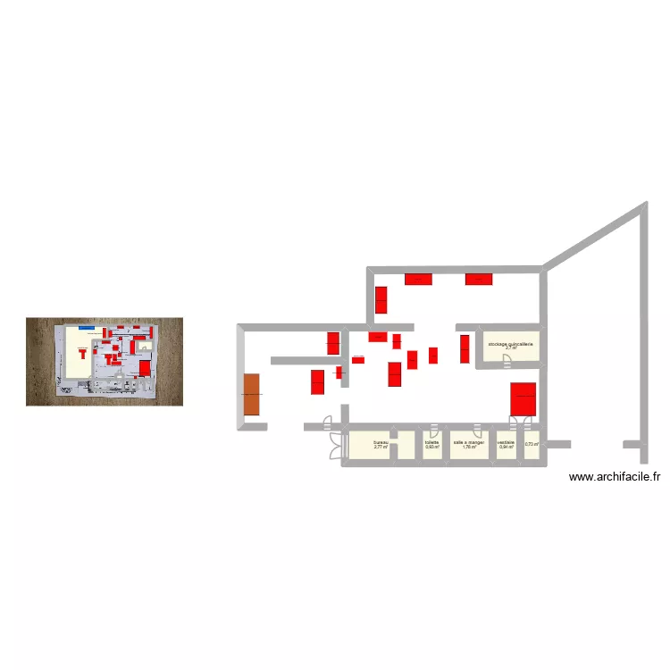 plan d\'atelier. Plan de 9  et 13 m²