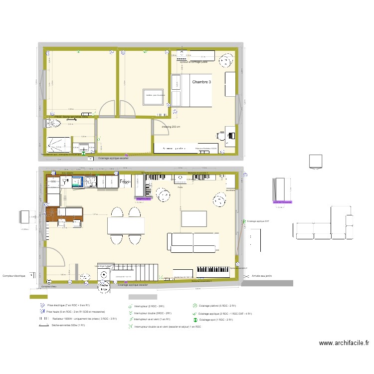 PLANS cuisine évier déplacé. Plan de 8 pièces et 189 m2