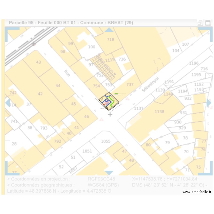 Plan erp 1 enté. Plan de 5 pièces et 89 m2