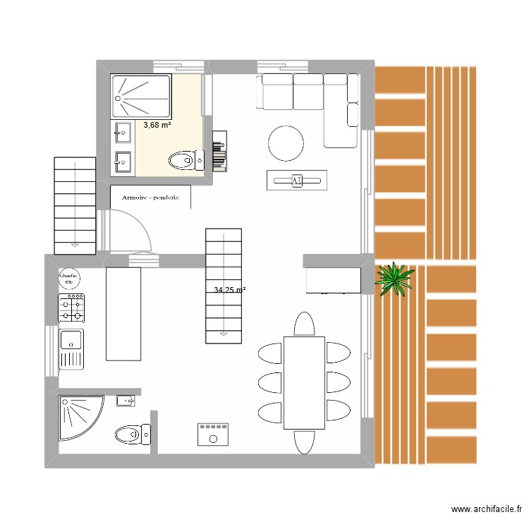 EXTENSION CABANE. Plan de 2 pièces et 38 m2