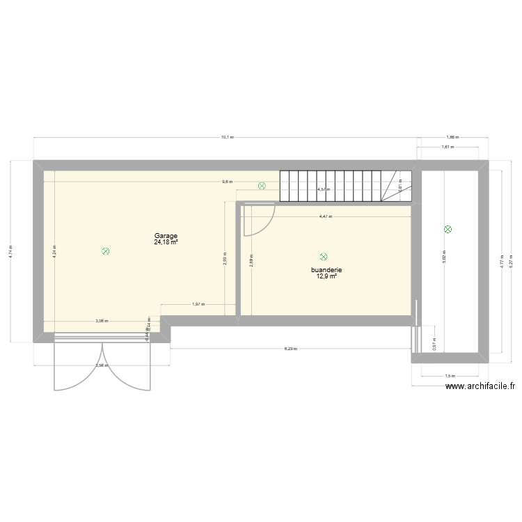 RdC. Plan de 2 pièces et 37 m2