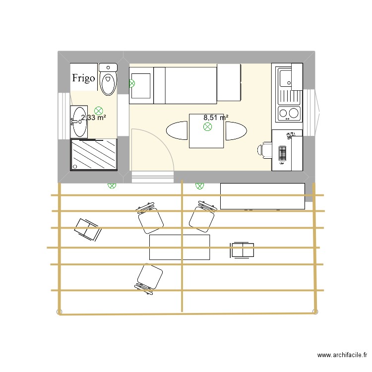 Studio2. Plan de 2 pièces et 11 m2