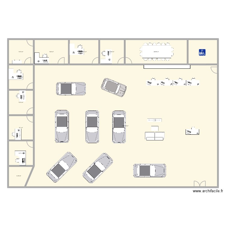 Concession Peugeot. Plan de 12 pièces et 461 m2