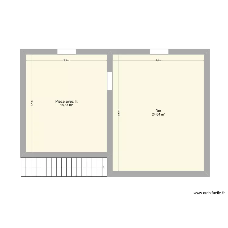 Rez de chaussée maison pour tous. Plan de 2 Pièces et 43 m² Rez de chaussée maison pour tous. Plan de 2 Pièces et 43 m²