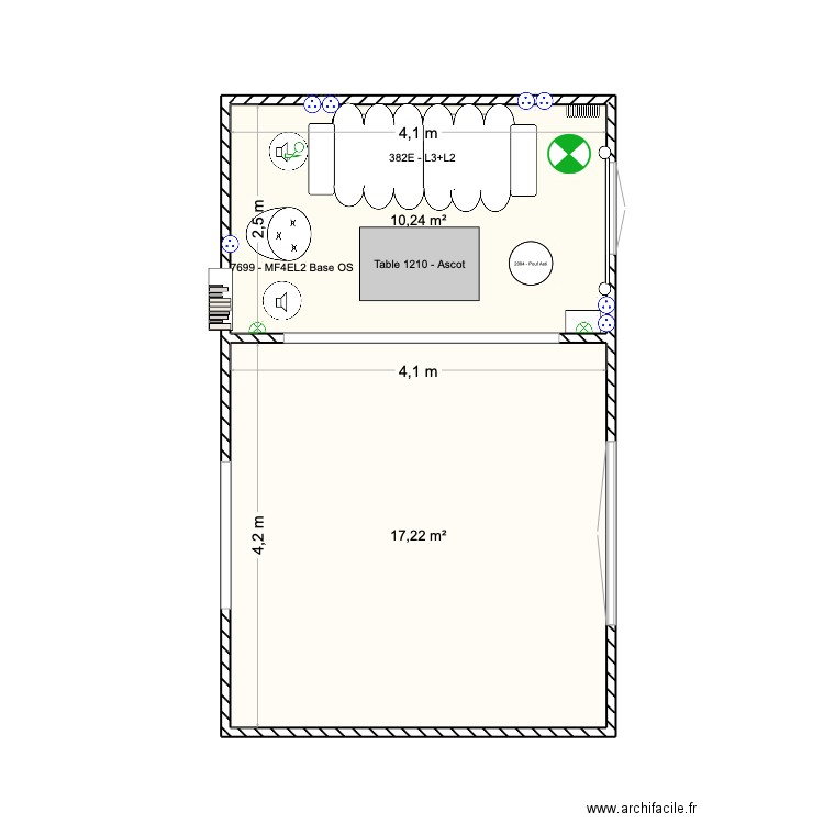 Salon/séjour. Plan de 2 pièces et 27 m2