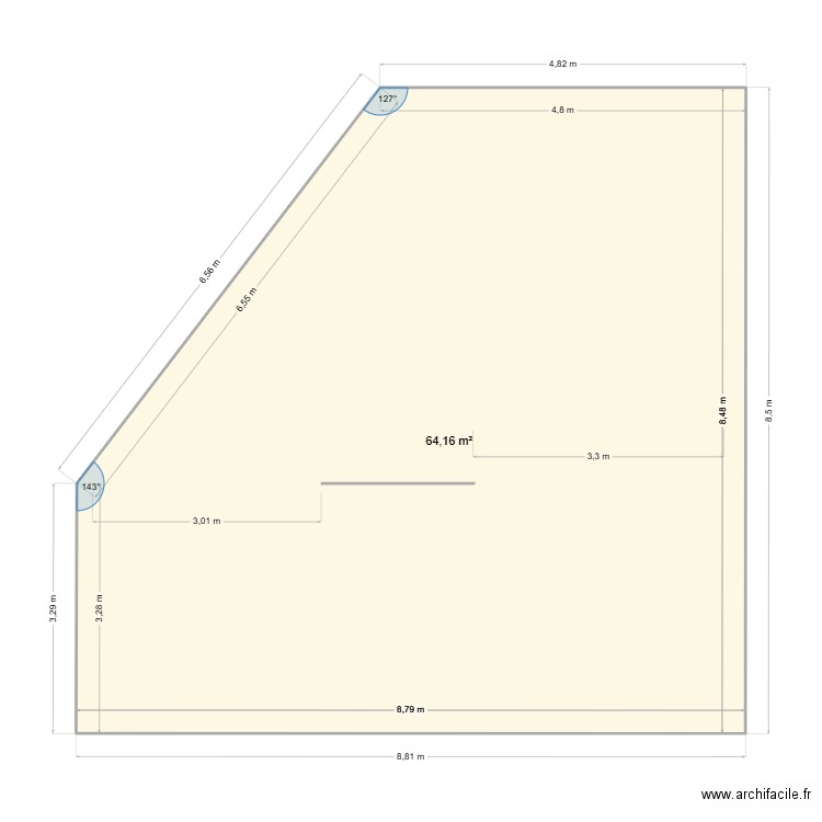 construction brute. Plan de 3 pièces et 119 m2