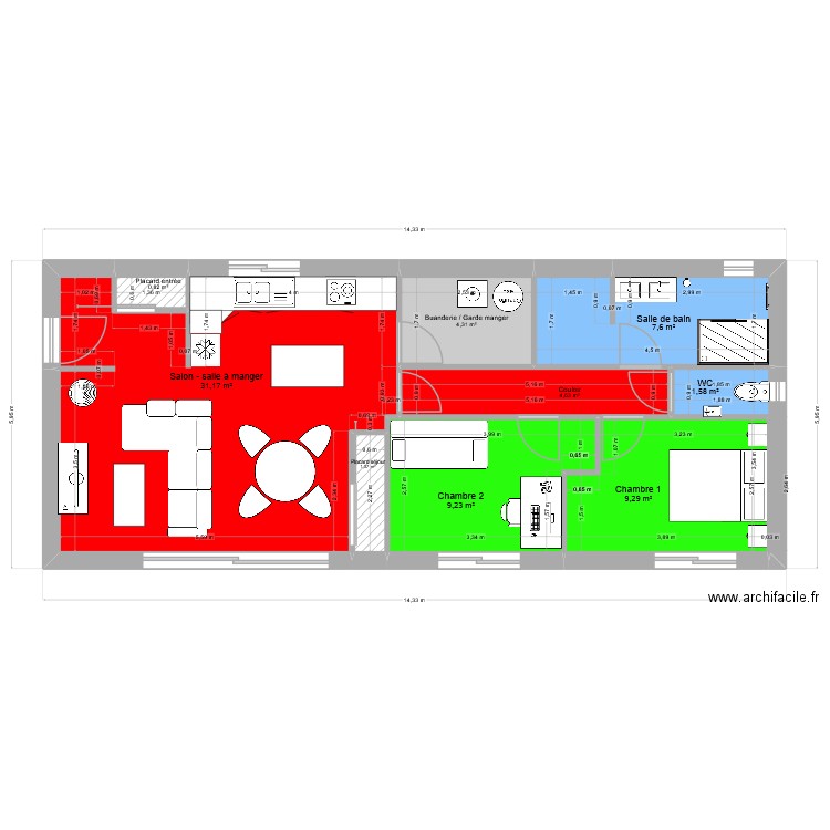 PORCHERON/MASCLET MEUBLES. Plan de 9 pièces et 70 m2
