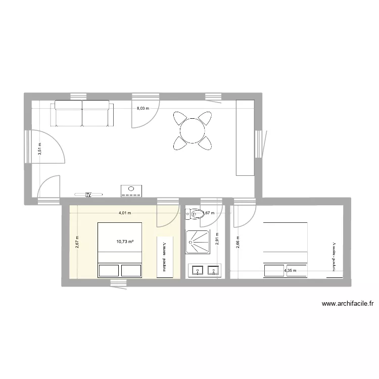 Pallier plan H. Plan de 1 pièce et 11 m²