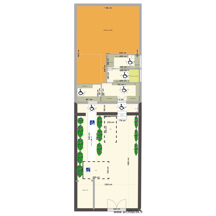 Kinklet circulation exterieure. Plan de 2 pièces et 448 m2