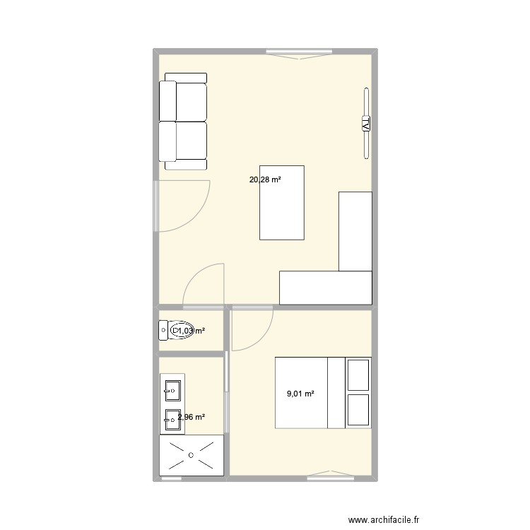 ChloéRDC. Plan de 4 pièces et 33 m2
