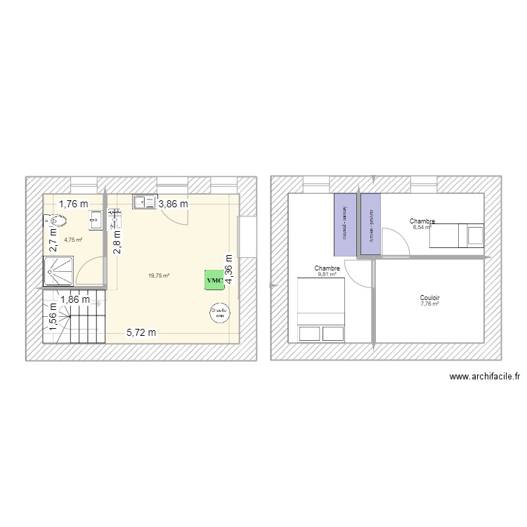 LE FAUCHEUR. Plan de 5 pièces et 49 m2