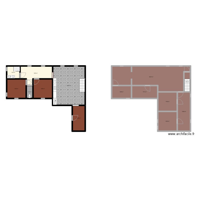 ouioui. Plan de 14 pièces et 142 m2