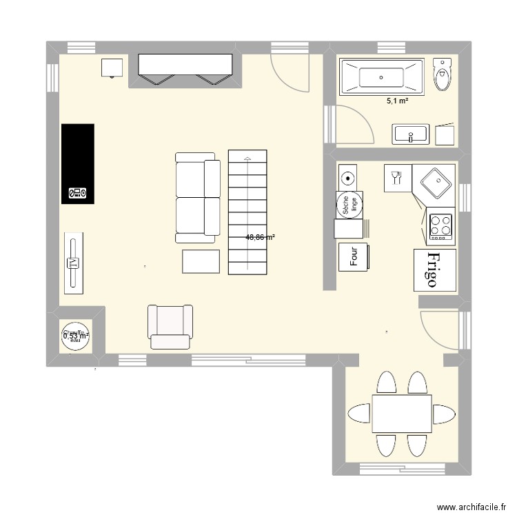Chalet avant. Plan de 3 pièces et 54 m2