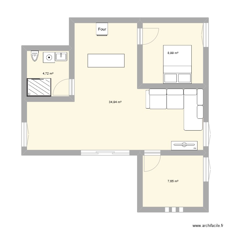 qbornes. Plan de 4 pièces et 56 m2