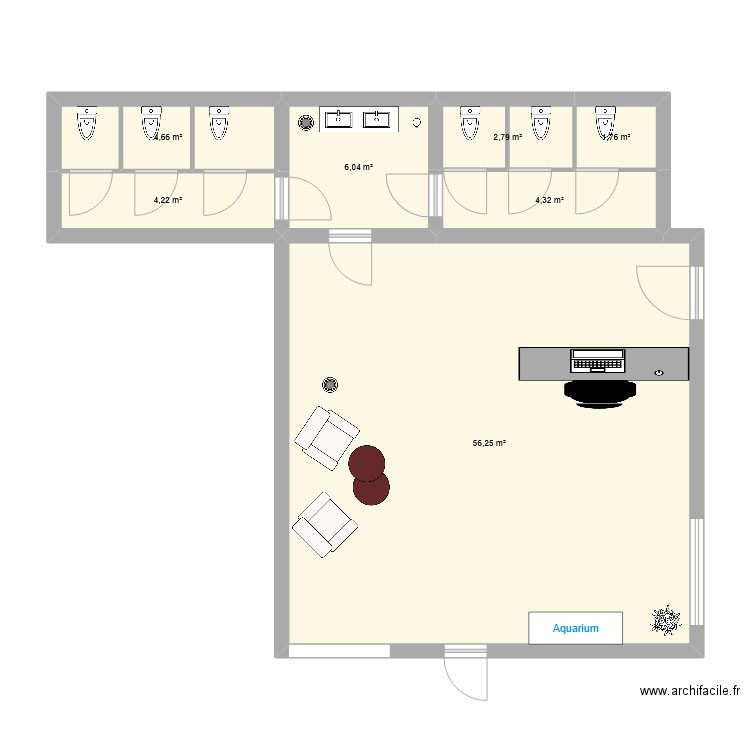 plan. Plan de 7 pièces et 80 m2