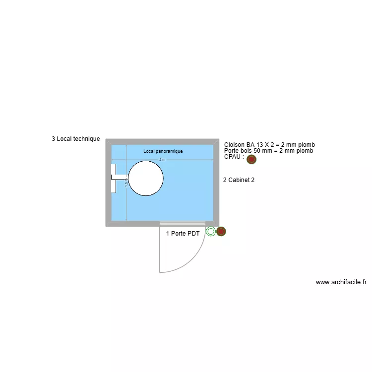 30100 Local panoramique. Plan de 1  et 3 m²