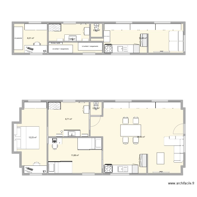 Plan caravane . Plan de 9 pièces et 99 m2