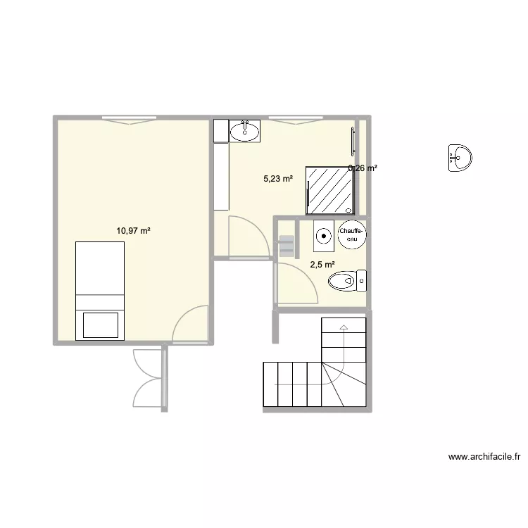 sdb douche angle 1 vasque. Plan de 4  et 19 m²