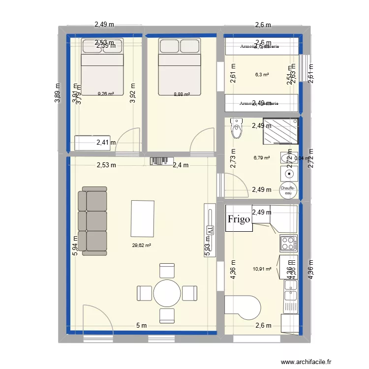 Maisonnette. Plan de 7 Pièces et 72 m²