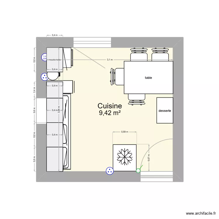 Cuisine. Plan de 1 et 9 m² Cuisine. Plan de 1 et 9 m²