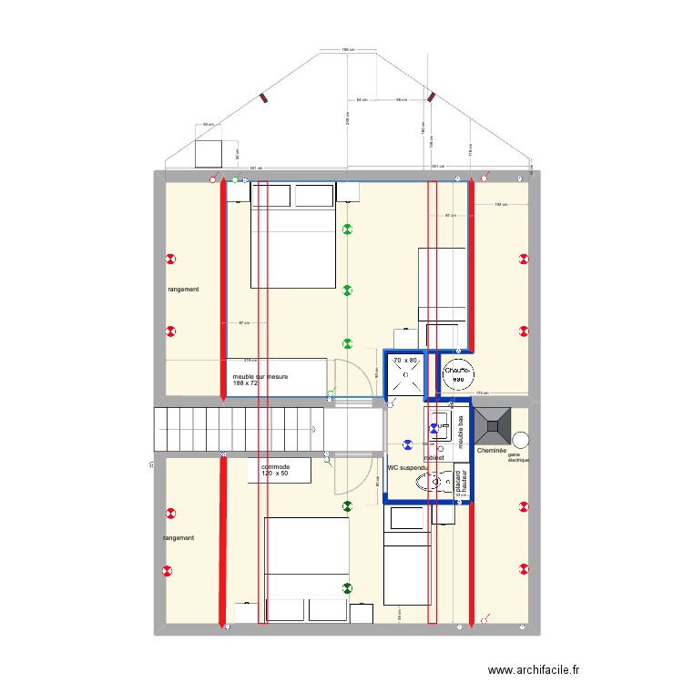 étage nd. Plan de 6 pièces et 50 m2