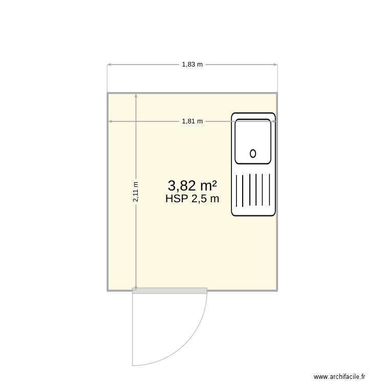 cuisine appart 24 résidence Bocage. Plan de 1 pièce et 4 m2
