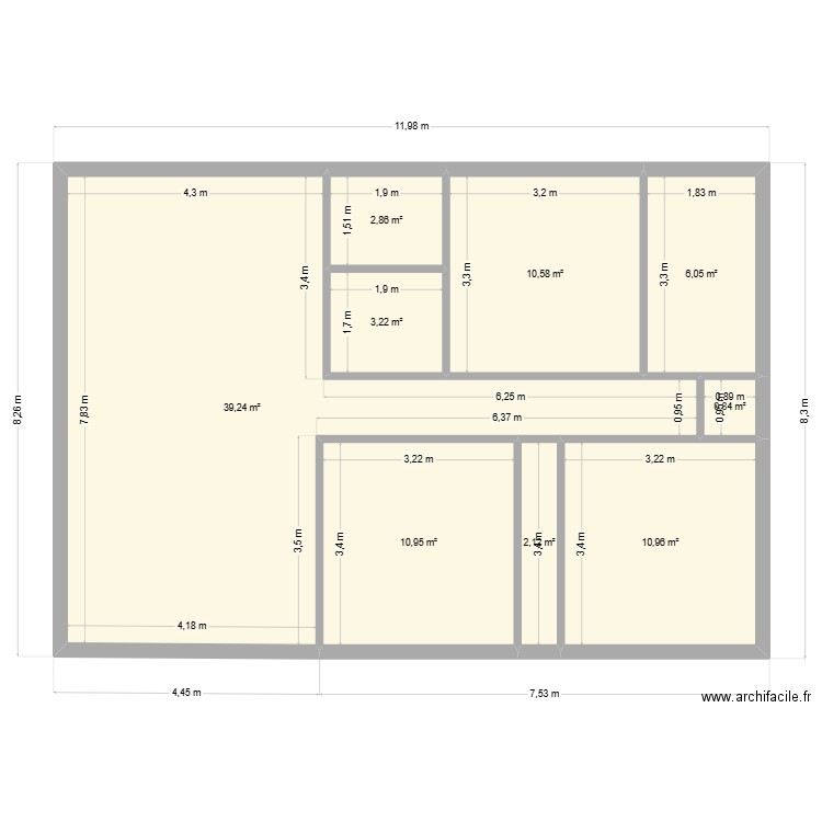 Plan b. Plan de 9 pièces et 87 m2